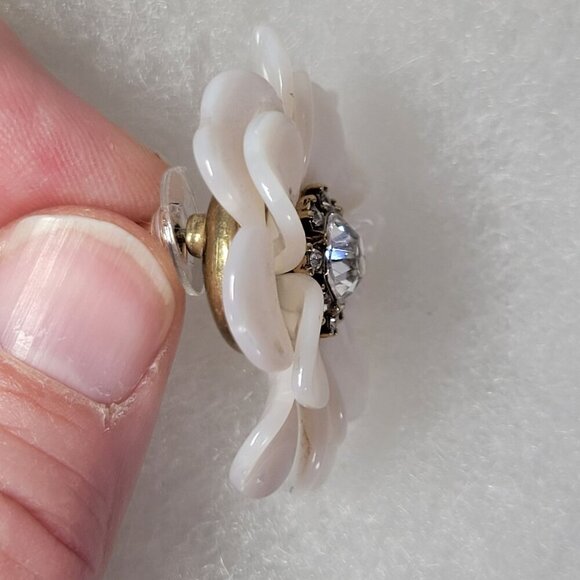 J.Crew White Full Bloom Classic Floral Statement Rhinestone Flower Earrings - Picture 4 of 4